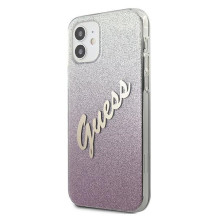 Guess GUHCP12SPCUGLSPI iPhone 12 mini 5,4 colio rožinis / rožinis kietasis dėklas Glitter Gradient Script
