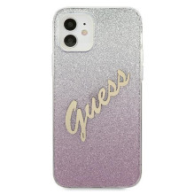 Guess GUHCP12SPCUGLSPI iPhone 12 mini 5,4 colio rožinis / rožinis kietasis dėklas Glitter Gradient Script