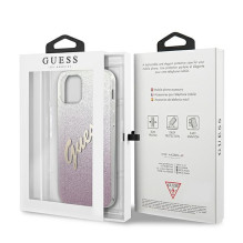 Guess GUHCP12SPCUGLSPI iPhone 12 mini 5,4 colio rožinis / rožinis kietasis dėklas Glitter Gradient Script