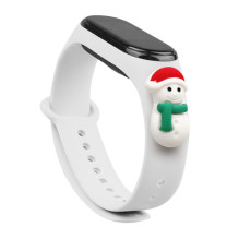 Kalėdinis silikoninis dirželis su sniego senio atvaizdu, skirtas „Xiaomi Mi Band 3/4“ – baltas