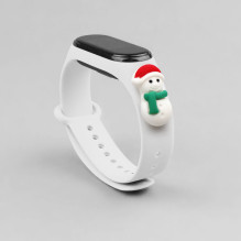 Kalėdinis silikoninis dirželis su sniego senio atvaizdu, skirtas „Xiaomi Mi Band 3/4“ – baltas