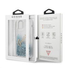 Guess GUHCP12SGLVSBL iPhone 12 mini 5,4 colio mėlynas / mėlynas kietasis dėklas Glitter Vintage Script