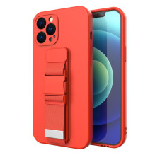 Virvės dėklas, gelio dėklas su grandininiu dirželiu, rankiniu diržu iPhone 13 Pro raudonas