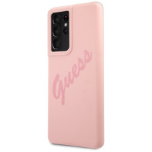 Guess GUHCS21LLSVSPI S21 Ultra G998 rožinė / rožinė kietasis dėklas Script Vintage