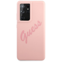 Guess GUHCS21LLSVSPI S21 Ultra G998 rožinė / rožinė kietasis dėklas Script Vintage