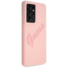 Guess GUHCS21LLSVSPI S21 Ultra G998 rožinė / rožinė kietasis dėklas Script Vintage