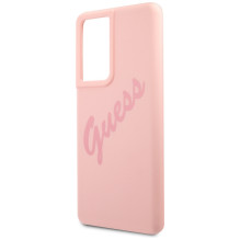 Guess GUHCS21LLSVSPI S21 Ultra G998 rožinė / rožinė kietasis dėklas Script Vintage