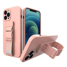 Virvės dėklas, gelio dėklas su grandininiu dirželiu, dirželiu iPhone 13 Pro Max rožinis