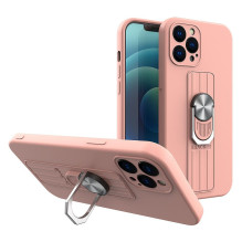 Ring Case silikoninis dėklas su rankena pirštu ir stovu iPhone 12 Pro rožiniam