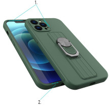 Ring Case silikoninis dėklas su rankena pirštu ir stovas iPhone 13 Pro rudas