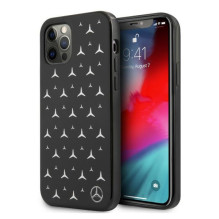„Mercedes“ sidabrinis žvaigždžių rašto dėklas, skirtas „iPhone 12 Pro Max“ – juodas