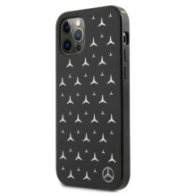 „Mercedes“ sidabrinis žvaigždžių rašto dėklas, skirtas „iPhone 12 Pro Max“ – juodas