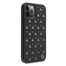 „Mercedes“ sidabrinis žvaigždžių rašto dėklas, skirtas „iPhone 12 Pro Max“ – juodas
