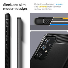 Spigen tvirtas šarvų dėklas, skirtas Samsung Galaxy A52 / A52S – matinė juoda