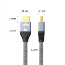 „Wozinsky“ HDMI 2.1 kabelis 8K 60 Hz 48 Gbps / 4K 120 Hz / 2K 144 Hz 1 m sidabrinis (WHDMI-10)