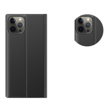 Sleep Case Knygų lentynos tipo dėklas su išmaniuoju langu, skirtas iPhone 13 Pro Max juodas