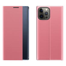 Sleep Case Knygų lentynos tipo dėklas su išmaniuoju langu, skirtas iPhone 13 Pro Max, rožinis