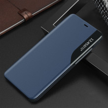 Eco Leather View Case elegantiškas knygų lentynos tipo dėklas su stovu, skirtas iPhone 13 Pro Max mėlynai