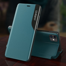 Eco Leather View Case elegantiškas knygų spintos tipo dėklas su stovu, skirtas iPhone 13 Pro Max žalias