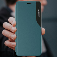 Eco Leather View Case elegantiškas knygų spintos tipo dėklas su stovu, skirtas iPhone 13 Pro Max žalias