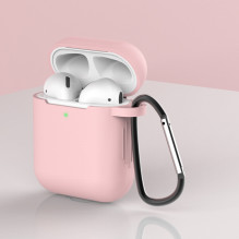 „AirPods 2“ dėklas / „AirPods 1“ silikoninis minkštas dėklas ausinėms + raktų pakabukas, karabinas, pakabukas rožinis (d