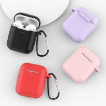 „AirPods 2“ dėklas / „AirPods 1“ silikoninis minkštas dėklas ausinėms + raktų pakabukas, karabinas, pakabukas rožinis (d