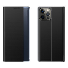 Sleep Case Knygų lentynos tipo dėklas su išmaniuoju langu, skirtas iPhone 13 Pro juodas