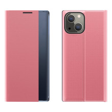 Sleep Case Knygų lentynos tipo dėklas su išmaniuoju langu, skirtas iPhone 13 mini rožinei
