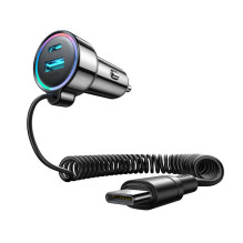 Joyroom JR-CL07 72W 3-in-1 Car Charger with 1.6m USB-C Cable - Black