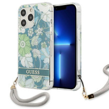 Guess GUHCP13LHFLSN iPhone 13 Pro / 13 6,1 colio žalias / žalias kieto dėklo gėlių dirželis