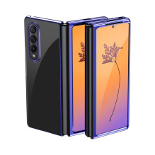 Plating Case dėklas, skirtas Samsung Galaxy Z Fold 4 dangteliui su metaliniu mėlynu rėmeliu
