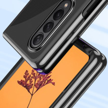 Plating Case dėklas, skirtas Samsung Galaxy Z Fold 4 dangteliui su metaliniu mėlynu rėmeliu