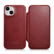 iCarer CE Oil Wax Premium Leather Folio Case iPhone 14 Plus Magnetic Flip Leather Folio Case MagSafe Red (AKI14220707-RD