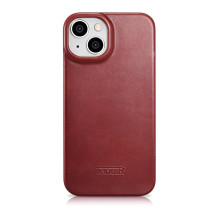 iCarer CE Oil Wax Premium Leather Folio Case iPhone 14 Plus Magnetic Flip Leather Folio Case MagSafe Red (AKI14220707-RD