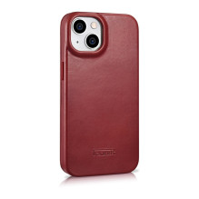 „iCarer CE Oil Wax Premium“ odinis dėklas „iPhone 14 Plus“ magnetinis atverčiamas odinis dėklas „MagSafe Red“ (AKI142207