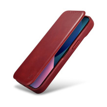 iCarer CE Oil Wax Premium Leather Folio Case iPhone 14 Plus Magnetic Flip Leather Folio Case MagSafe Red (AKI14220707-RD