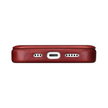 iCarer CE Oil Wax Premium Leather Folio Case iPhone 14 Plus Magnetic Flip Leather Folio Case MagSafe Red (AKI14220707-RD