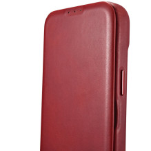 iCarer CE Oil Wax Premium Leather Folio Case iPhone 14 Plus Magnetic Flip Leather Folio Case MagSafe Red (AKI14220707-RD