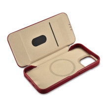 iCarer CE Oil Wax Premium Leather Folio Case iPhone 14 Plus Magnetic Flip Leather Folio Case MagSafe Red (AKI14220707-RD