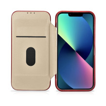 iCarer CE Oil Wax Premium Leather Folio Case iPhone 14 Plus Magnetic Flip Leather Folio Case MagSafe Red (AKI14220707-RD