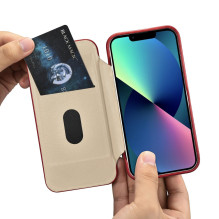 iCarer CE Oil Wax Premium Leather Folio Case iPhone 14 Plus Magnetic Flip Leather Folio Case MagSafe Red (AKI14220707-RD