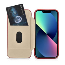 iCarer CE Oil Wax Premium Leather Folio Case iPhone 14 Plus Magnetic Flip Leather Folio Case MagSafe Red (AKI14220707-RD