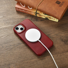 iCarer CE Oil Wax Premium Leather Folio Case iPhone 14 Plus Magnetic Flip Leather Folio Case MagSafe Red (AKI14220707-RD