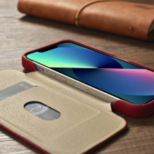 „iCarer CE Oil Wax Premium“ odinis dėklas „iPhone 14 Plus“ magnetinis atverčiamas odinis dėklas „MagSafe Red“ (AKI142207