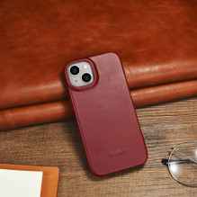 „iCarer CE Oil Wax Premium“ odinis dėklas „iPhone 14 Plus“ magnetinis atverčiamas odinis dėklas „MagSafe Red“ (AKI142207