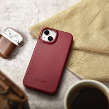 iCarer CE Oil Wax Premium Leather Folio Case iPhone 14 Plus Magnetic Flip Leather Folio Case MagSafe Red (AKI14220707-RD
