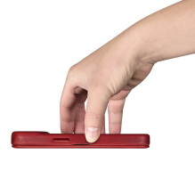 „iCarer CE Oil Wax Premium“ odinis dėklas „iPhone 14 Plus“ magnetinis atverčiamas odinis dėklas „MagSafe Red“ (AKI142207