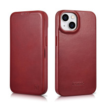 iCarer CE Oil Wax Premium Leather Folio Case iPhone 14 Plus Magnetic Flip Leather Folio Case MagSafe Red (AKI14220707-RD