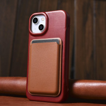 iCarer CE Oil Wax Premium Leather Folio Case iPhone 14 Plus Magnetic Flip Leather Folio Case MagSafe Red (AKI14220707-RD