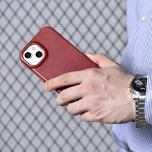 iCarer CE Oil Wax Premium Leather Folio Case iPhone 14 Plus Magnetic Flip Leather Folio Case MagSafe Red (AKI14220707-RD